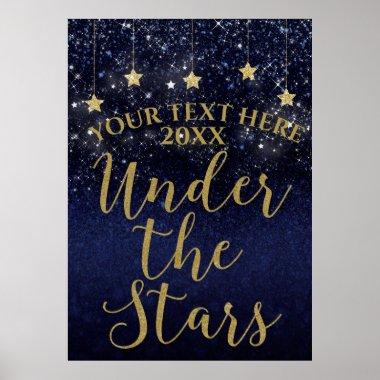 Blue & Gold Under the Stars Starry Night Party Poster