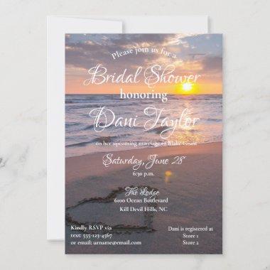 Blue & Golden Beach Sunset Bridal Shower Invitations