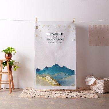 Blue Golden Mountains Wedding Photo Booth Backdrop