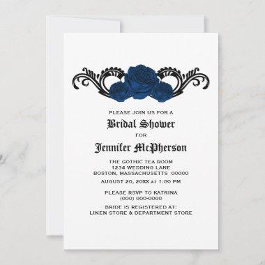 Blue Gothic Swirl Roses Bridal Shower Invite