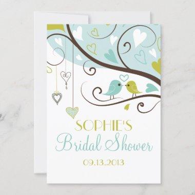 Blue & Green Lovebirds Bridal Shower Invitations