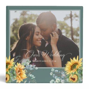 Blue Green Sage Sunflower Photo Wedding 3 Ring Binder