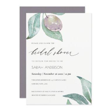 BLUE GREEN WATERCOLOUR FOLIAGE OLIVE BRIDAL SHOWER Invitations