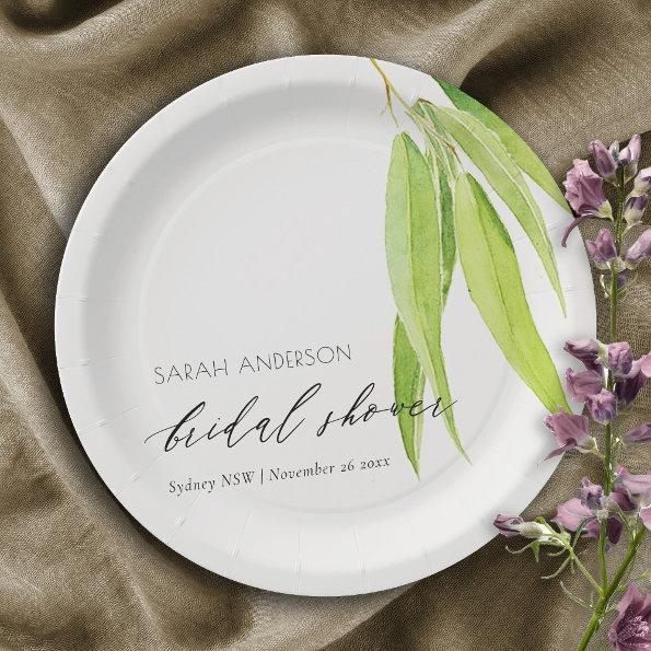 BLUE GREEN WATERCOLOUR FOLIAGE OLIVE BRIDAL SHOWER PAPER PLATES