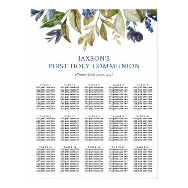 Blue greenery foliage green leaves seating chart