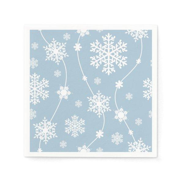 Blue Grey Snowflakes Winter Wonderland Holiday Napkins