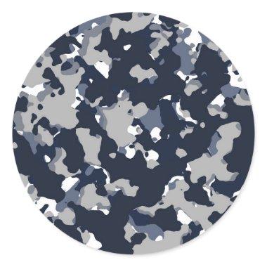 Blue Grey White Camouflage Camo Pattern Party Classic Round Sticker