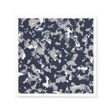 Blue Grey White Camouflage Camo Pattern Party Napkins