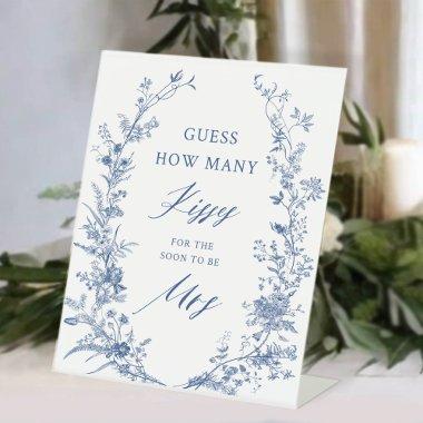 Blue Guess How Many Kisses Bridal Shower Game Pedestal Sign