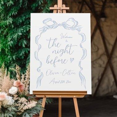 Blue Hand Drawn Bow Rehearsal Dinner sign