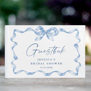 Blue Hand Drawn Bow Ribbon  Guest Book
