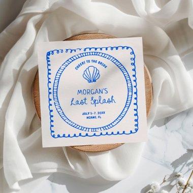 Blue Hand Drawn Last Splash Bachelorette Napkins