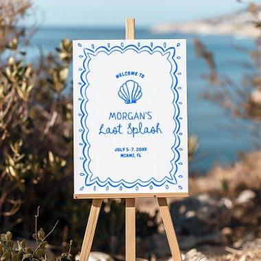 Blue Hand Drawn Last Splash Bachelorette Welcome Foam Board