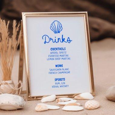 Blue Hand Drawn Seashell Coastal Bar Menu Poster