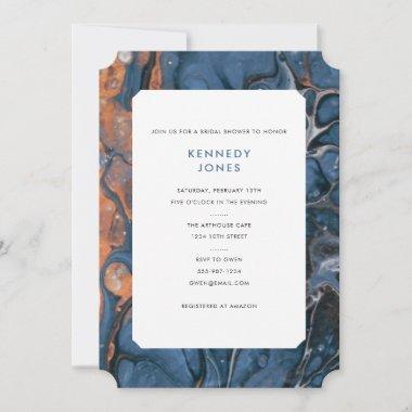 Blue Hand Painted Marble Bridal Shower Invitations