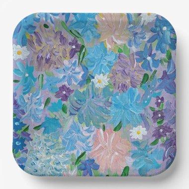 Blue Haze Floral 9" Square Paper Plates