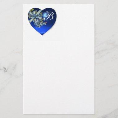 BLUE HEART & FORGET ME NOTS MONOGRAM STATIONERY