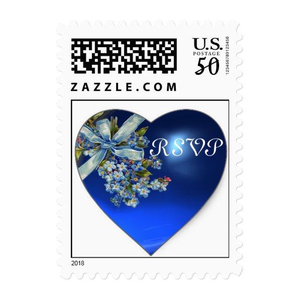 BLUE HEART & FORGET ME NOTS WEDDING PARTY RSVP POSTAGE