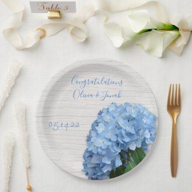 Blue Heaven Floral Wood Wedding Personalized Paper Plates