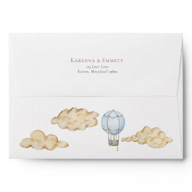 Blue Hot Air Balloon White Baby Shower Mailing Envelope