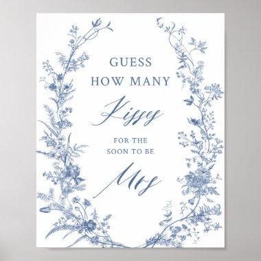 Blue How Many Kisses Bridal Shower Game Poster