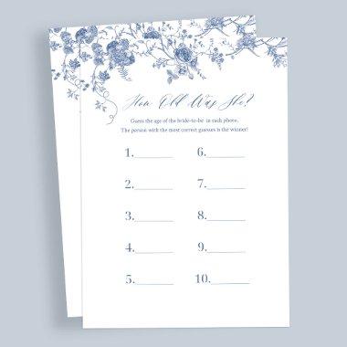Blue How Old Was She Bridal Shower Game Invitations
