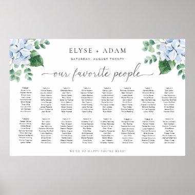 Blue Hydrangea 16 Table Seating Chart Poster