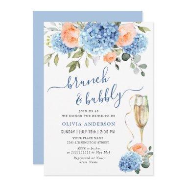 Blue Hydrangea Blush Pink Roses BRIDAL SHOWER Invitations