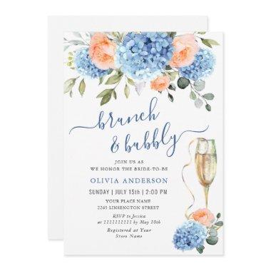 Blue Hydrangea Blush Pink Roses BRIDAL SHOWER Invitations