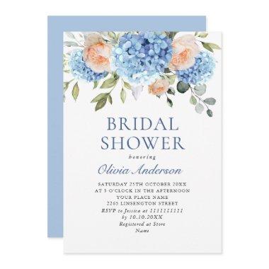 Blue Hydrangea Blush Pink Roses BRIDAL SHOWER Invitations