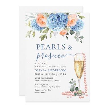 Blue Hydrangea Blush Pink Roses PEARLS & Prosecco