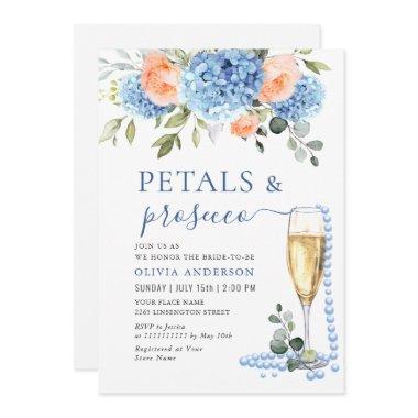 Blue Hydrangea Blush Pink Roses Pearls & Prosecco Invitations