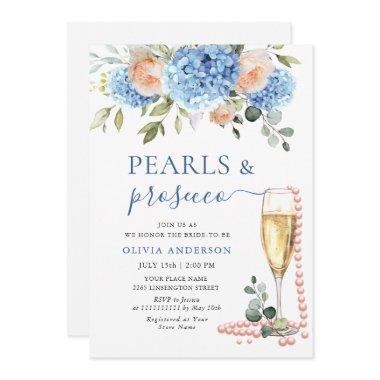 Blue Hydrangea Blush Pink Roses PEARLS & Prosecco