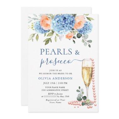 Blue Hydrangea Blush Pink Roses PEARLS & Prosecco