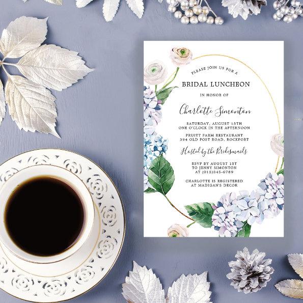 Blue Hydrangea Blush Rose Floral Bridal Shower Invitations