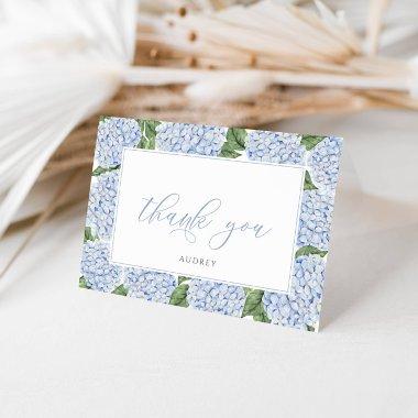 Blue Hydrangea Bordered Personalized Script Thank You