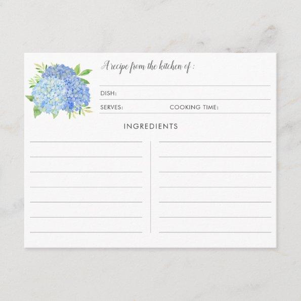 Blue Hydrangea Bouquet Botanical Recipe Invitations