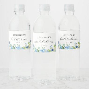 Blue Hydrangea Bridal Shower Favors Water Bottle Label