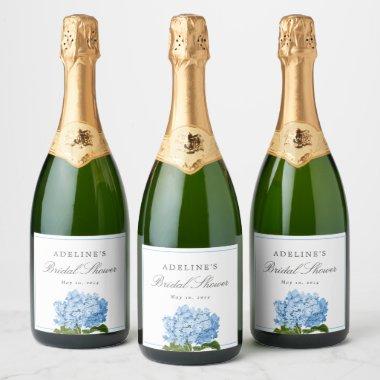 Blue Hydrangea Elegant Bridal Shower Sparkling Wine Label