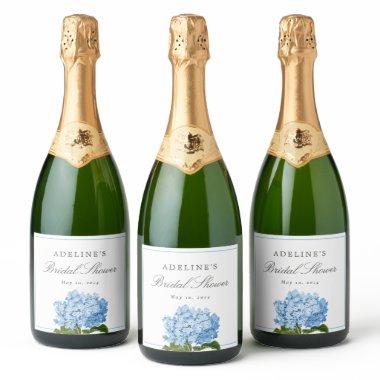 Blue Hydrangea Elegant  Sparkling Wine Label