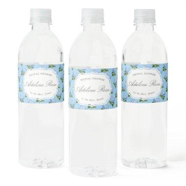 Blue Hydrangea Elegant Bridal Shower Water Bottle Label