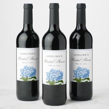 Blue Hydrangea Elegant Bridal Shower Wine Label