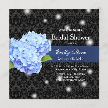 Blue Hydrangea & Fireflies Elegant Bridal Shower Invitations