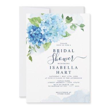 Blue Hydrangea Floral Boho Botanical Bridal Shower Invitations