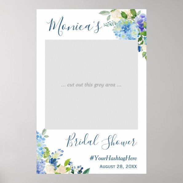 Blue Hydrangea Floral Bridal Shower Photo Booth Poster