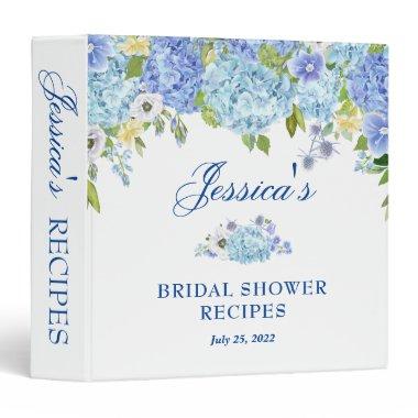 Blue Hydrangea Floral Bridal Shower Recipe Binder