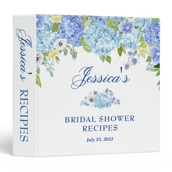 Blue Hydrangea Floral Bridal Shower Recipe Binder