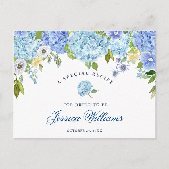 Blue Hydrangea Floral Bridal Shower Recipe Invitations