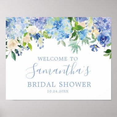 Blue Hydrangea Floral Bridal Shower Welcome Poster