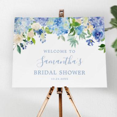 Blue Hydrangea Floral Bridal Shower Welcome Sign